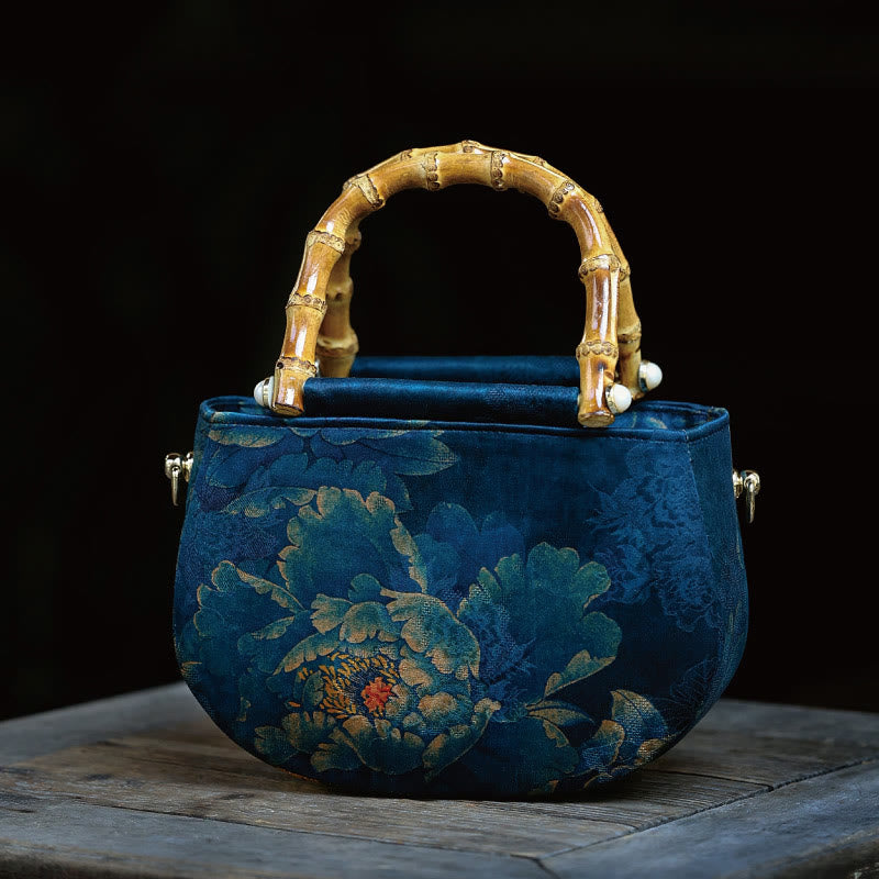 Bolso de mano con cadena de metal y cremallera de Mythstone con diseño de peonías y flores vintage 