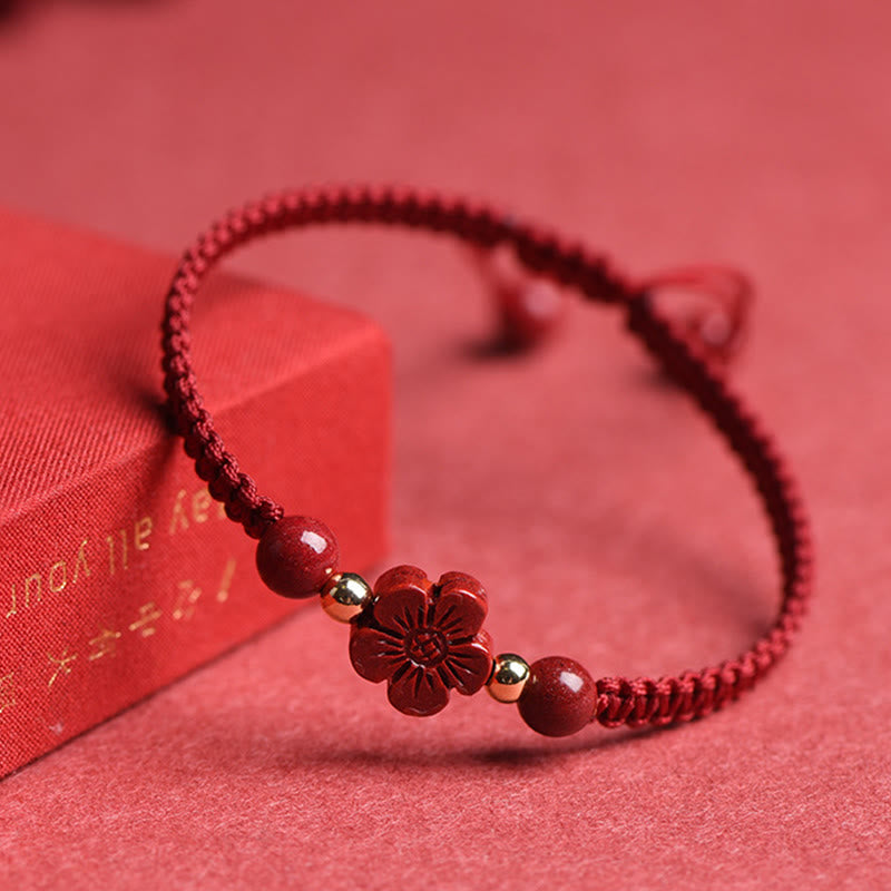 Mythstone Four Leaf Clover Five-petal Flower Cinnabar Blessing Red String Bracelet