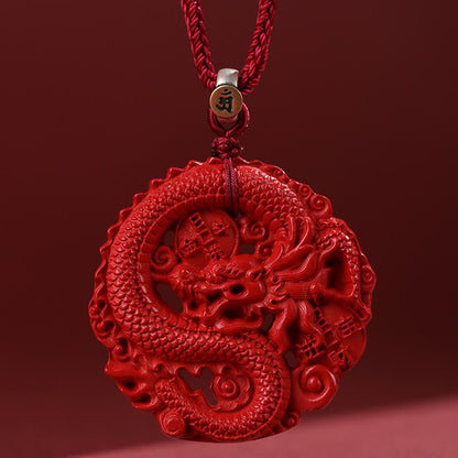 Mythstone Year of the Dragon 925 Sterling Silver Natural Cinnabar Copper Coin Luck Necklace Pendant