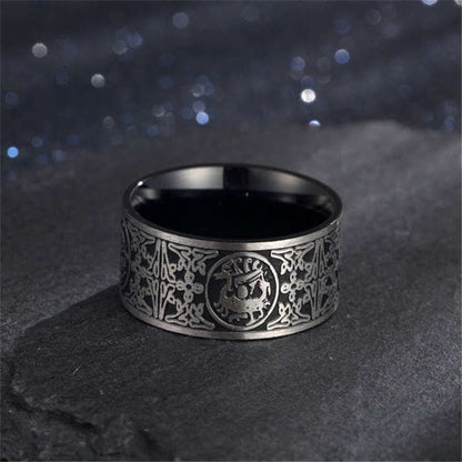 Mythstone Four Guardian Beast Dragon White Tiger Suzaku Basalt Carved Success Luck Ring