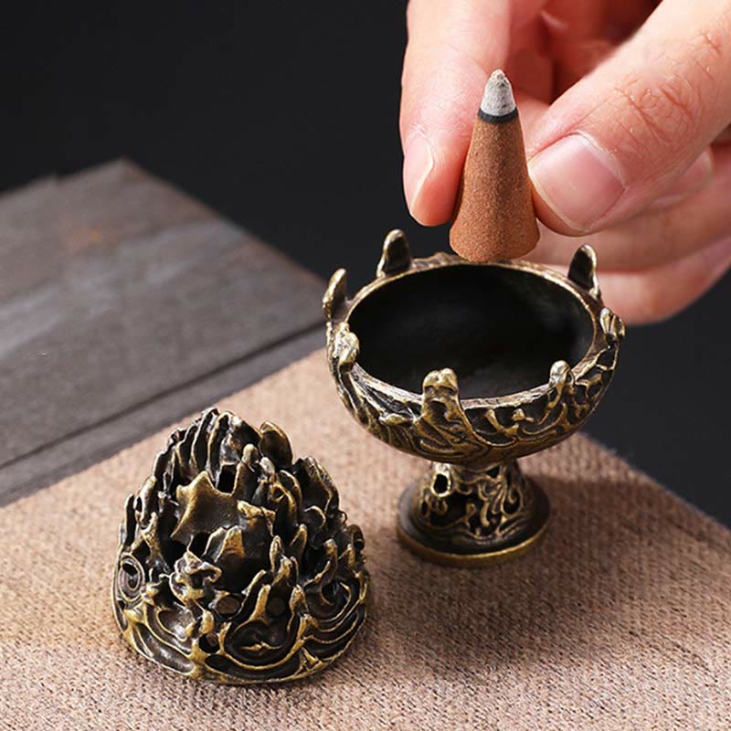 Mythstone Tibetan Mini Mountain Pattern Meditation Copper Alloy Incense Burner