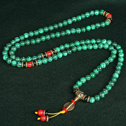 Mythstone Tibetan 108 Mala Green Copper Ore Beads Bracelet Necklace