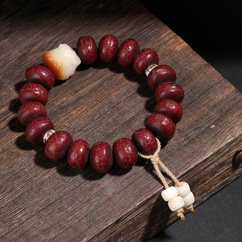 Mythstone Tibet Bodhi Seed Dzi Bead Dancing Lion Luck Bracelet Wrist Mala