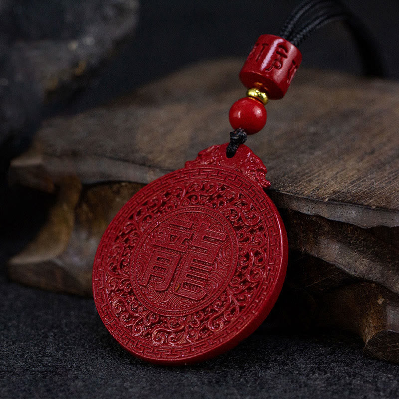 MythStone Year of the Dragon Natural Cinnabar Dragon Protection Necklace Pendant