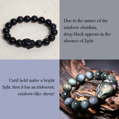 MythStone Rainbow Obsidian Fox Healing Positive Bracelet