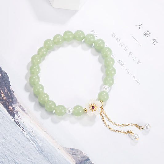 Mythstone Jade Peach Blossom Flower Pearl Luck Blessing Bracelet