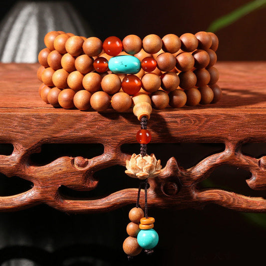 Mythstone Tibetan Sandalwood Lotus Enlightenment Charm Mala Bracelet