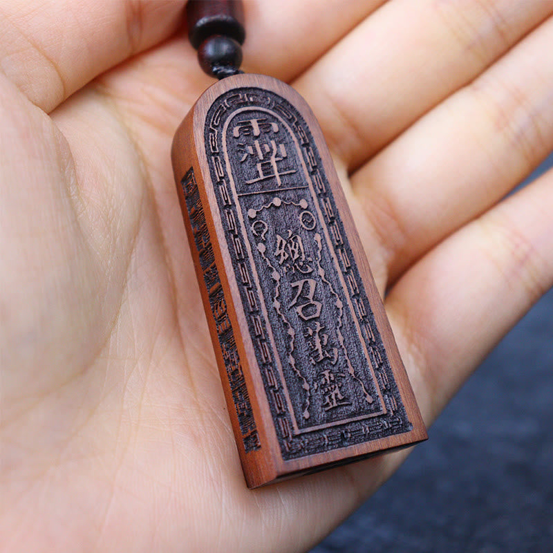 Mythstone Lightning Struck Jujube Wood Taoist Five Thunder Order Luck Protection Necklace Pendant