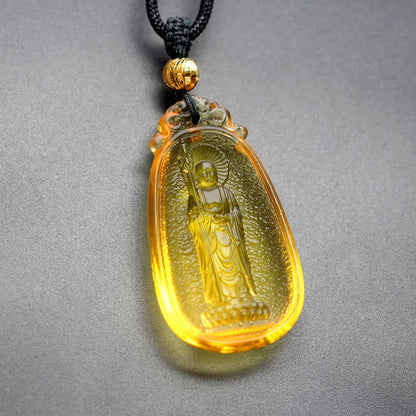 Collar con colgante de amuleto de serenidad de cristal de Buda Liuli Ksitigarbha de Mythstone