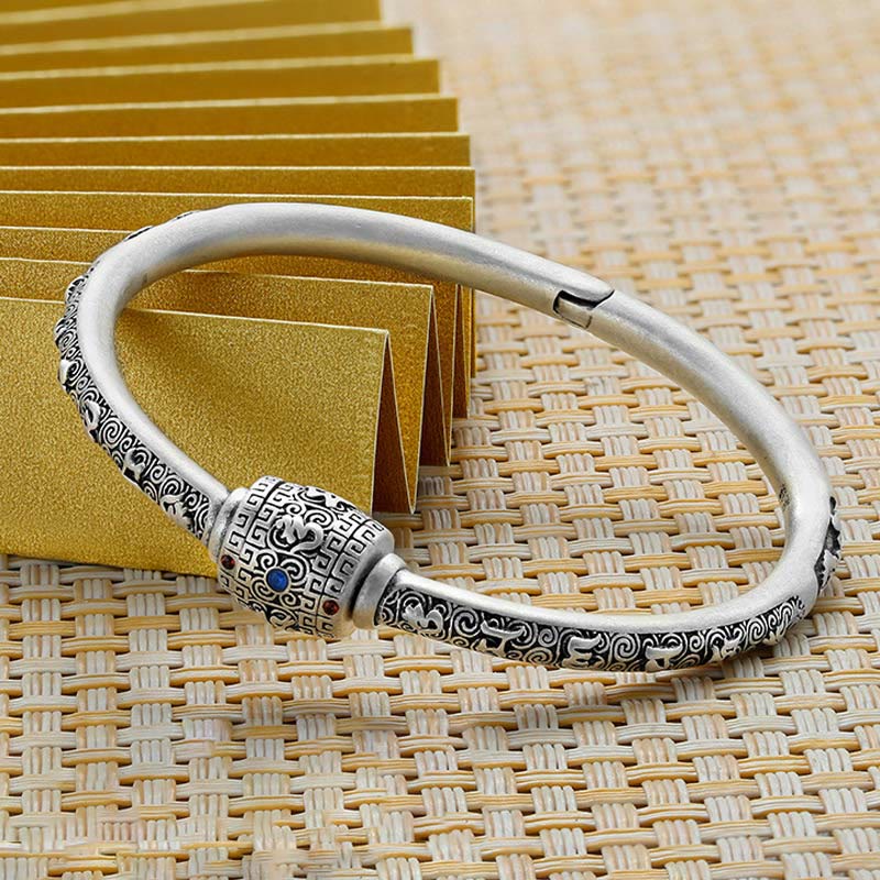 Mythstone 990 Sterling Silver Tibetan Auspicious Clouds Om Mani Padme Hum Engraved Creativity Bracelet Bangle