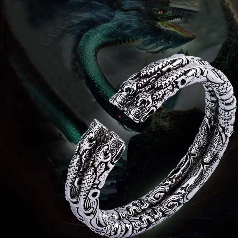 Mythstone Dragon Auspicious Clouds Luck Protection Bracelet Adjustable Bangle