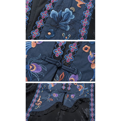 Chaleco largo sin mangas con diseño bordado de flores y pájaros en jacquard de Mythstone