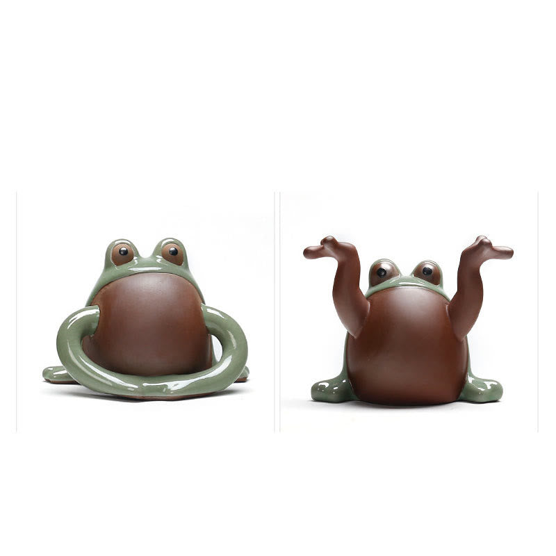 Mythstone FengShui Wealth Lucky Cute Frog Ceramic Tea Pet Figurine Decoration