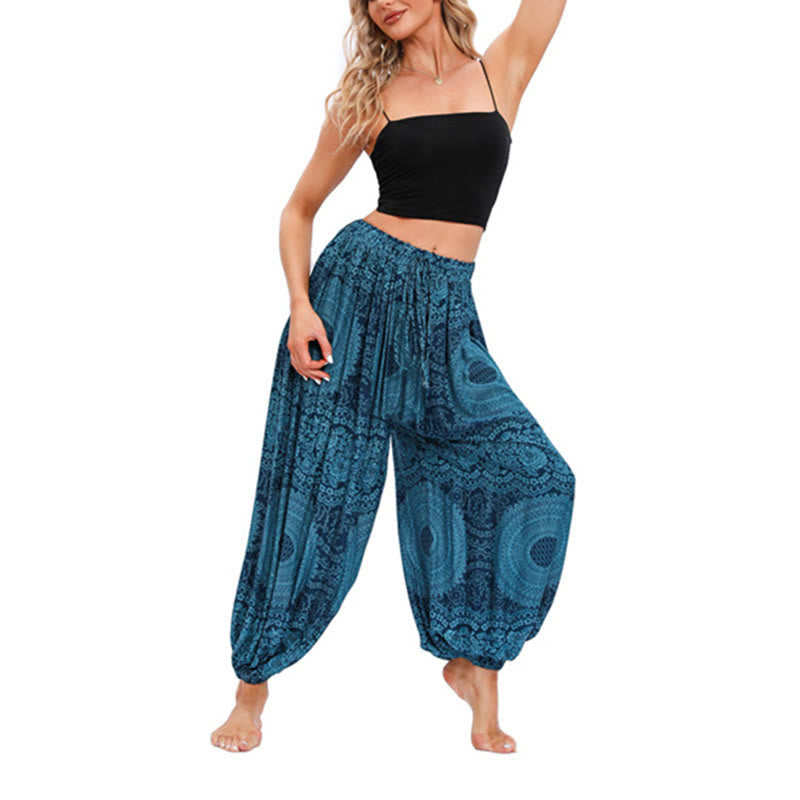 Mythstone Casual Loose Round Rose Pattern Harem Trousers Women's Yoga Pants