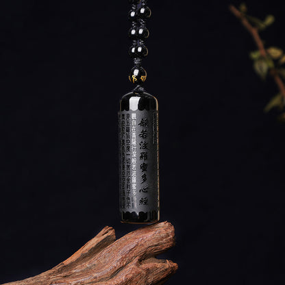 Colgante de collar con sutra de purificación del corazón de obsidiana negra natural Mythstone 