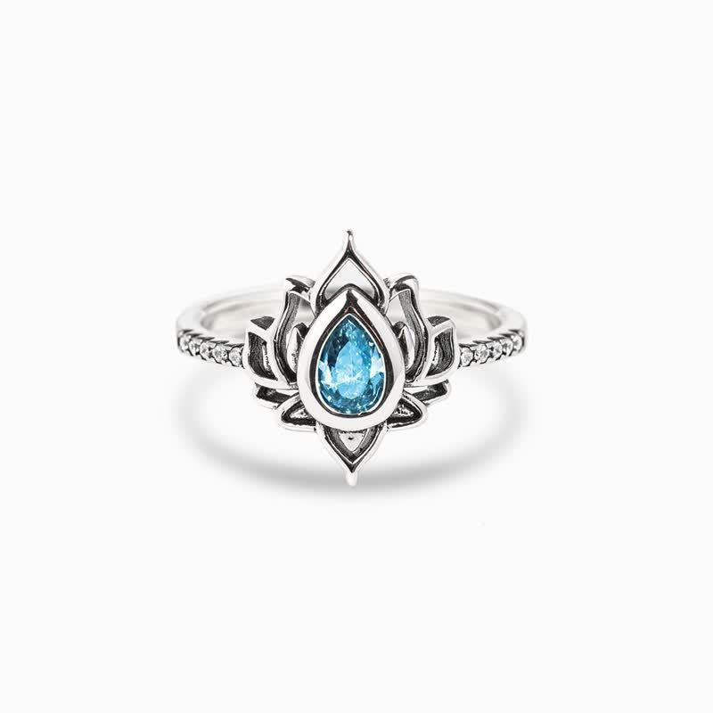 Mythstone Sterling Silver Lotus Zircon Blessing Protection Ring