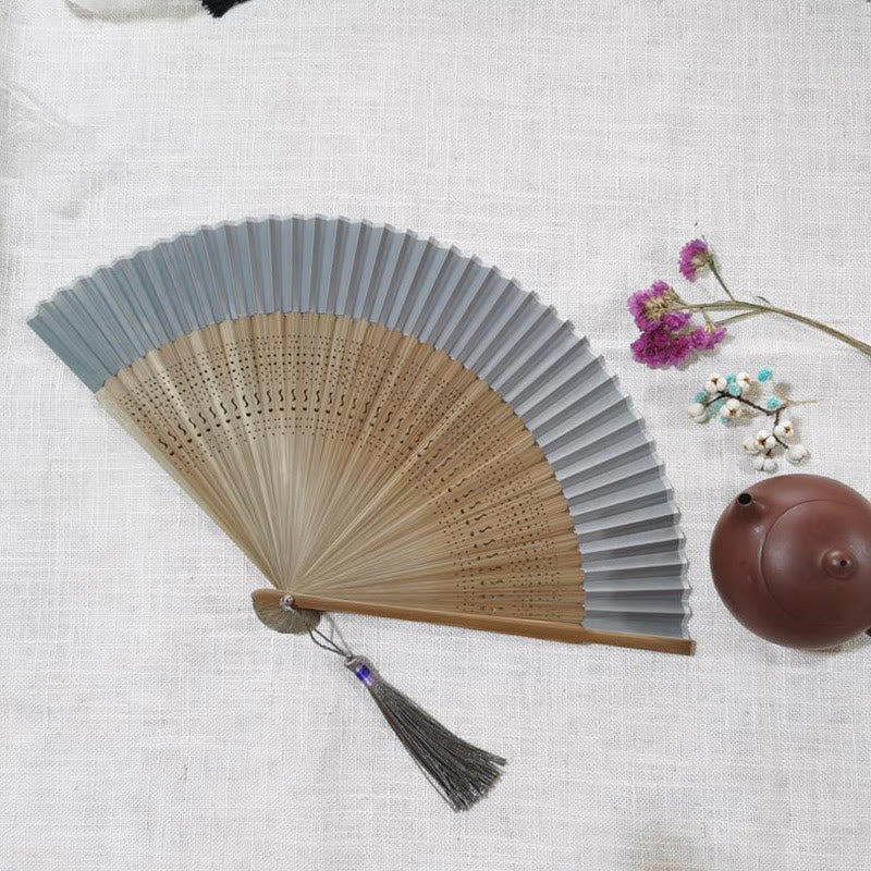 Mythstone Simple Hollow Engraved Handheld Bamboo Folding Fan