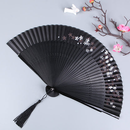 Mythstone Cherry Blossom Sakura Camellia Handheld Silk Bamboo Folding Fan 21cm