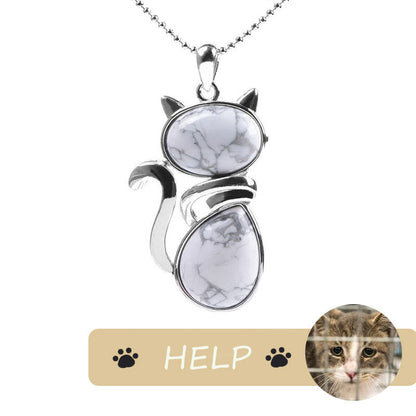 "Save A Cat" Cute Cat Pattern Natural Crystal Protection Cat-Loving Pendant Necklace