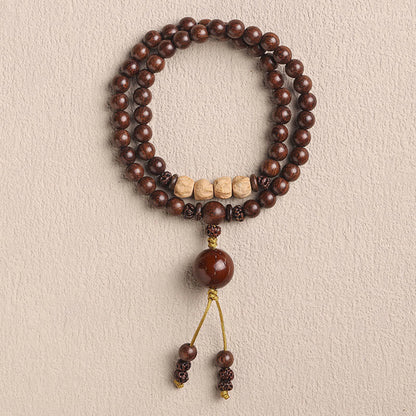 Pulsera de doble vuelta purificadora con semillas de Bodhi y sándalo rojo y hojas pequeñas de Mythstone