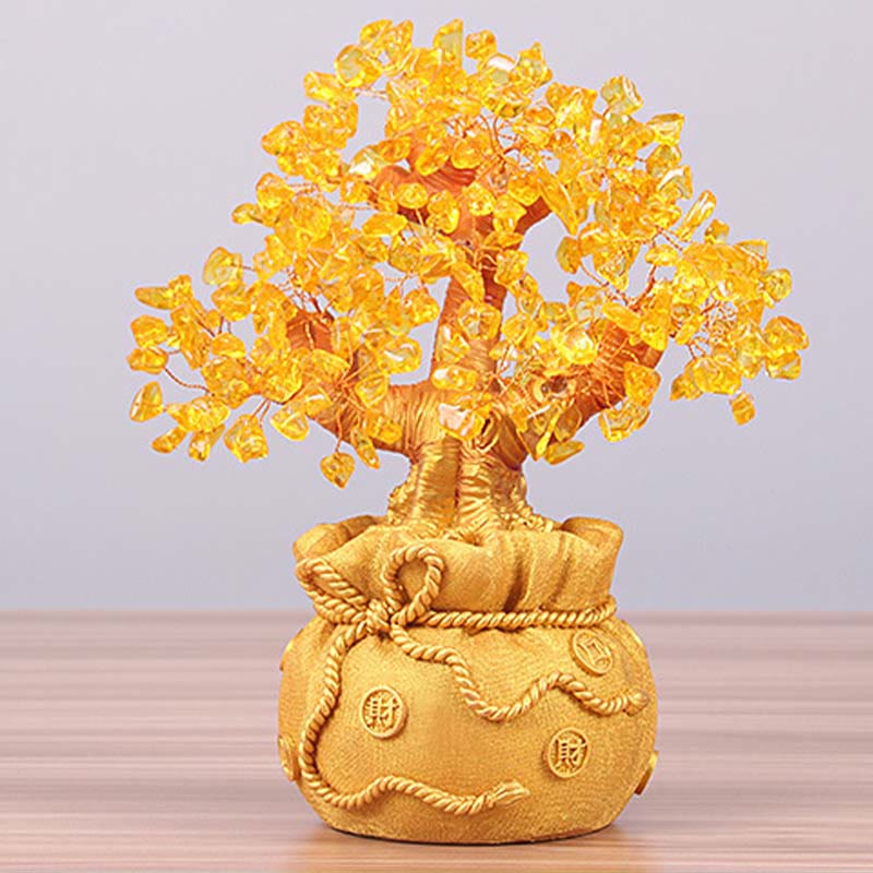 Adorno de piedra preciosa de árbol del dinero citrino natural Mythstone: Feng Shui para la prosperidad