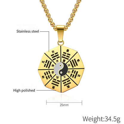 Mythstone Bagua Yin Yang Titanium Steel Balance Necklace Pendant