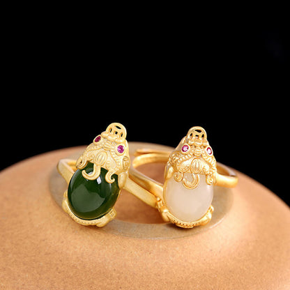 Mythstone 18k Gold-plated Pixiu Jade Wealth Ring