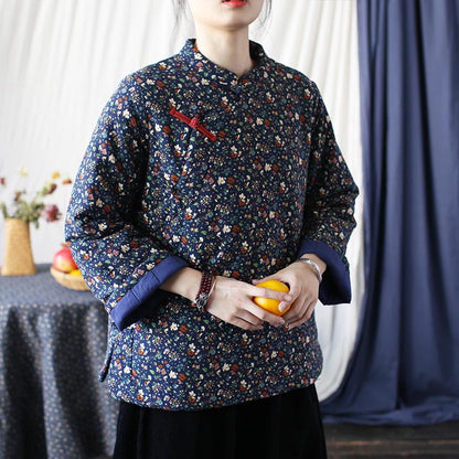 Mythstone Flowers Cotton Linen Jacket Shirt Chinese Northeast Style Winter Clothing