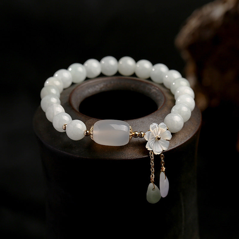 MythStone Natural White Jade Luck Bracelet