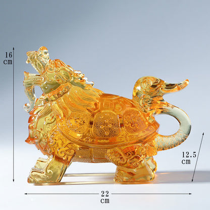 Mythstone Feng Shui Dragon Turtle Handmade Liuli Crystal Art Piece Home Office Decoration