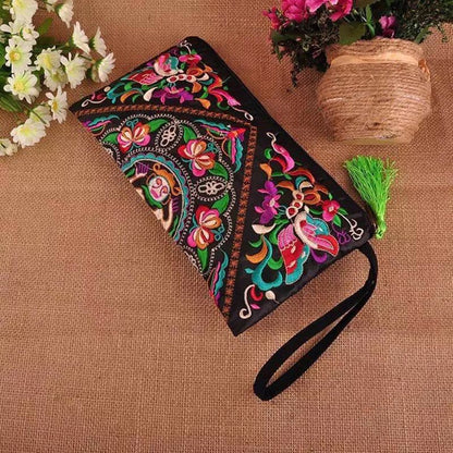 Mythstone Dragon Butterfly Cosmos Flower Embroidery Wallet Shopping Purse