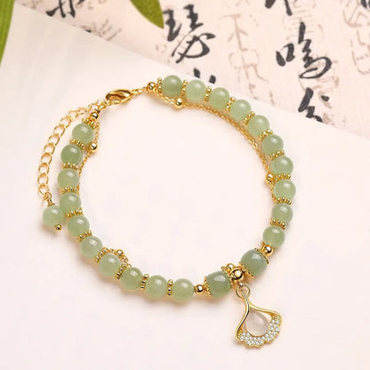 MythStone Jade Leaf Ginkgo Tulip Peanut Fu Character Luck Beaded Bracelet