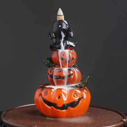 Mythstone Halloween Pumpkins Ghost Resin Backflow Smoke Fountain Incense Burner Decoration