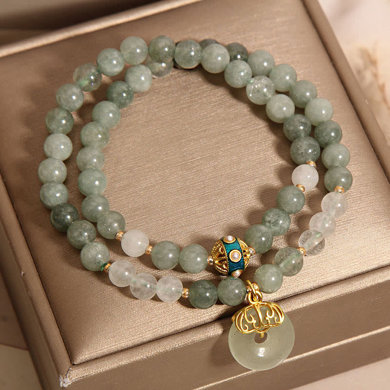 Mythstone Green Aventurine Peace Buckle Charm Luck Double Wrap Bracelet