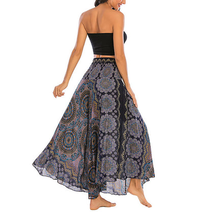 Mythstone Two Style Wear Bohemian Mandala Flower Lace-up Skirt Dress