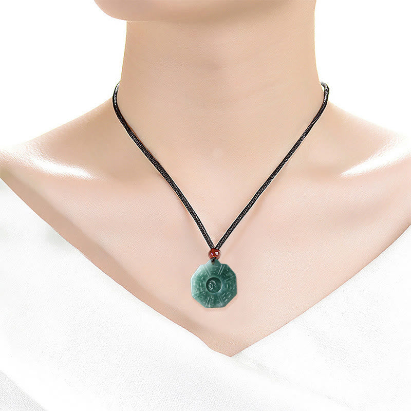 Mythstone Natural Jade FengShui Bagua Yin Yang Prosperity Necklace Pendant