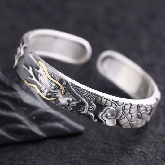 Mythstone 999 Sterling Silver Dragon Strength Protection Bracelet Bangle