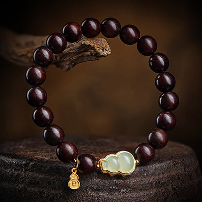 Mythstone Small Leaf Red Sandalwood Gourd Jade Calm Relaxation Bracelet