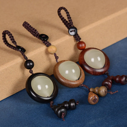 Mythstone Red Sandalwood Ebony Wood Green Sandalwood Luminous Lucky Bead Gourd Peace Key Chain