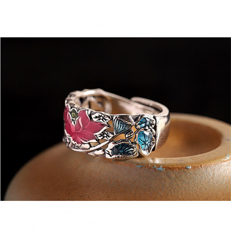 Mythstone 925 Sterling Silver Lotus Koi Fish Enlightenment Ring