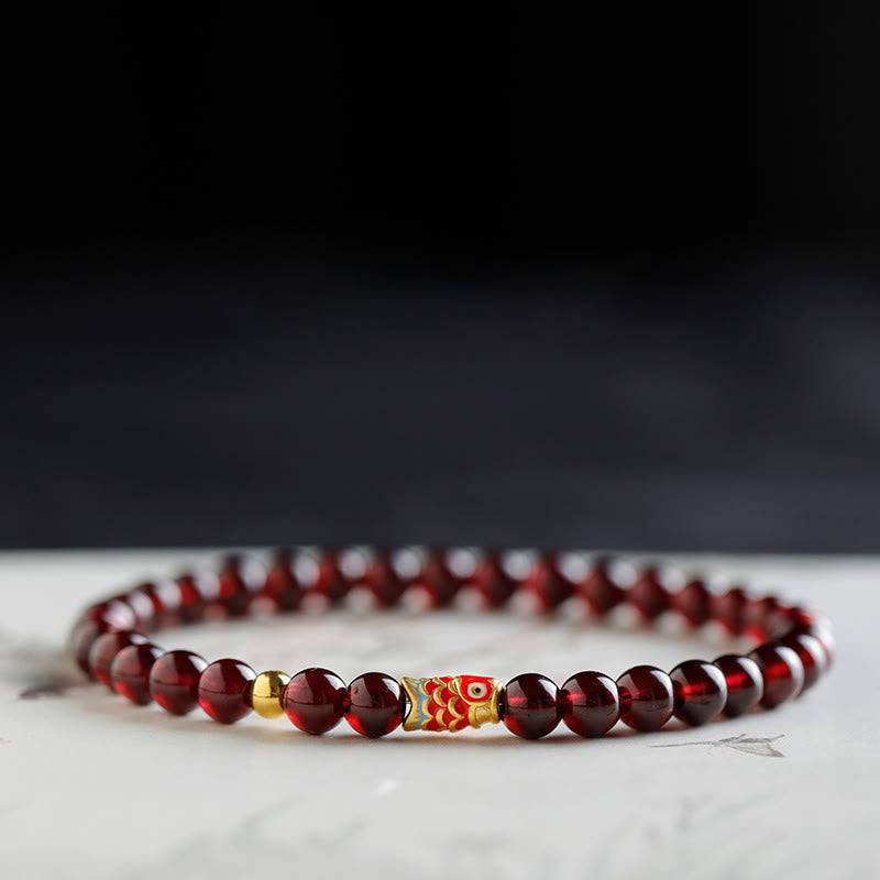 Mythstone 999 Gold Koi Fish Natural Garnet Protection Bracelet