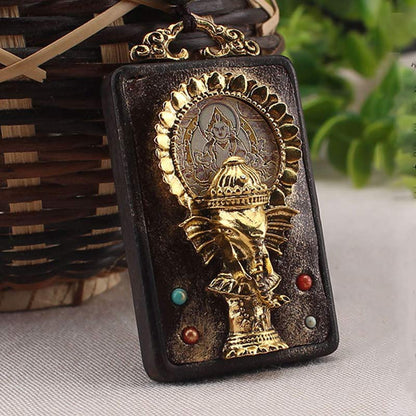 Mythstone Ebony Wood Elephant God of Fortune Buddha Blessing Necklace String Pendant