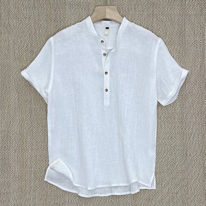 Mythstone Solid Color Short Sleeve Button Shirt Linen Men Clothing