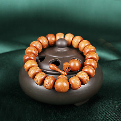 Mythstone Natural Tibetan Peach Wood Om Mani Padme Hum Engraved Ward Off Evil Spirits Bracelet