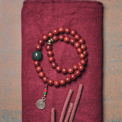 Pulsera de cobre y jade cian con semilla de Bodhi y piedra mitológica para la suerte y la paz 