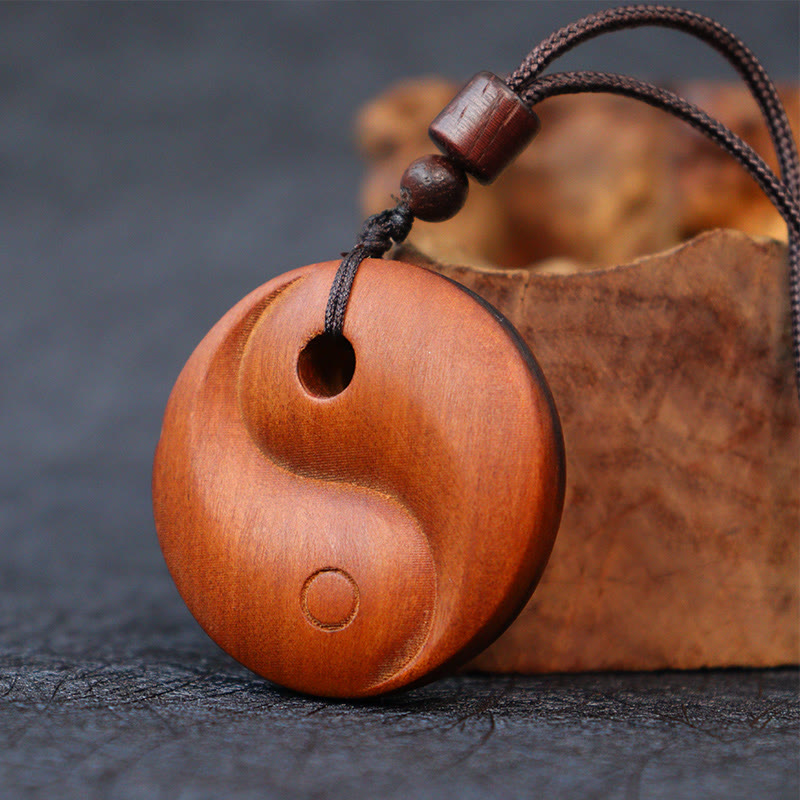 Mythstone Lightning Struck Jujube Wood Yin Yang Luck Protection Necklace Pendant