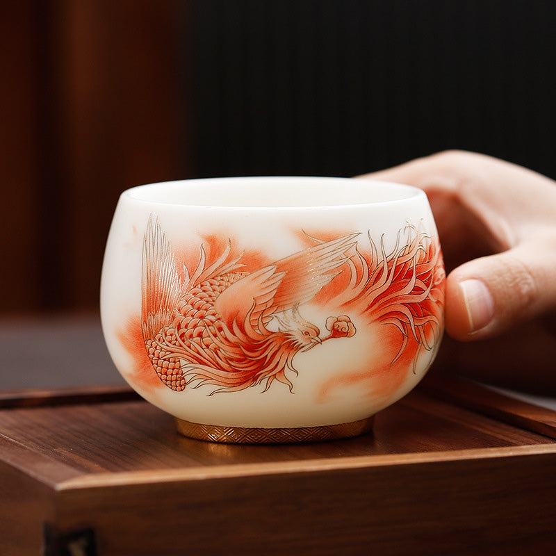 Mythstone Phoenix White Porcelain Ceramic Teacup Kung Fu Tea Cup