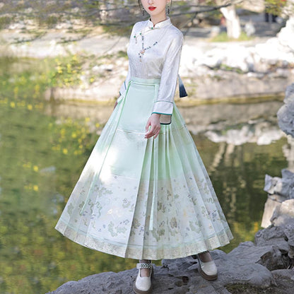 Mythstone Chinese Hanfu Mint Mambo West Lake Printed Horse Face Skirt Mamianqun