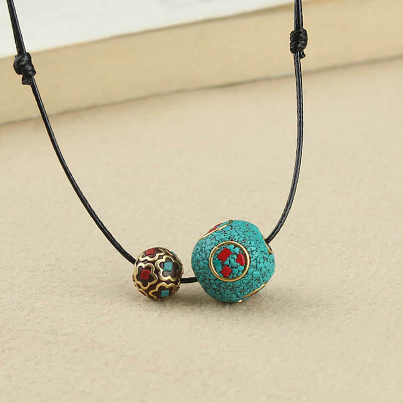 Mythstone Tibetan Turquoise Double Bead Protection Strength Necklace Pendant