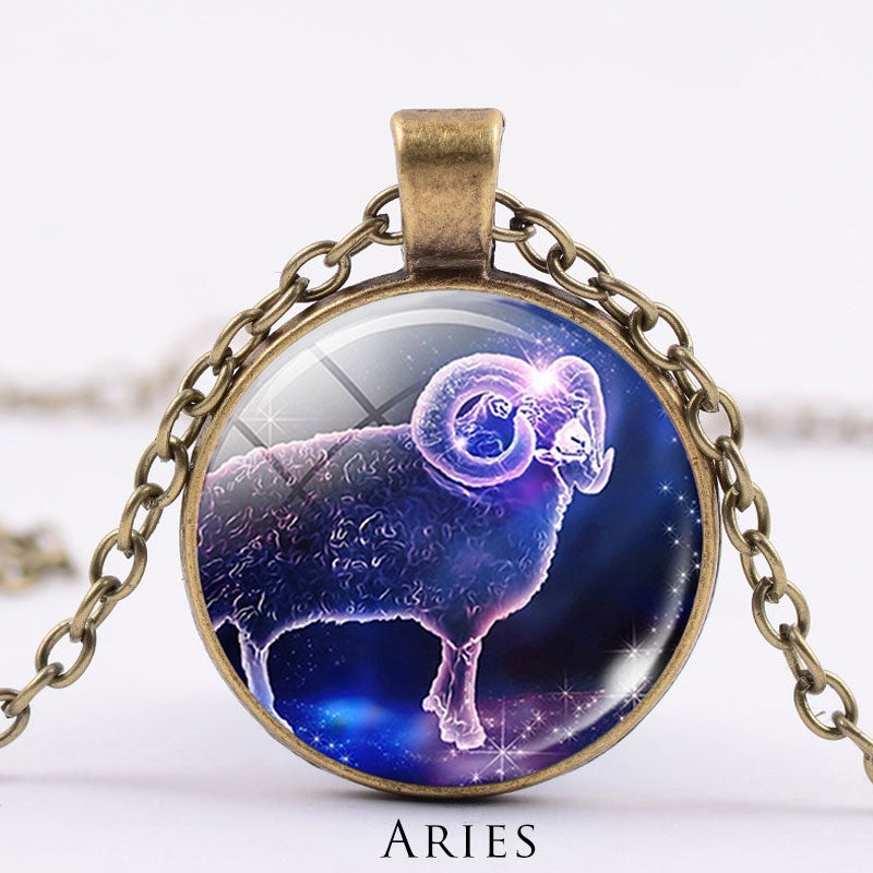 12 Constellations of the Zodiac Moon Starry Sky Protection Blessing Necklace Pendant